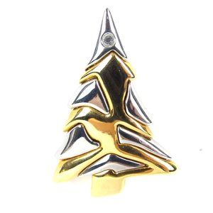 Liz Claiborne Vintage Christmas Tree Bi-Metal Pin Brooch Gold & Silver
